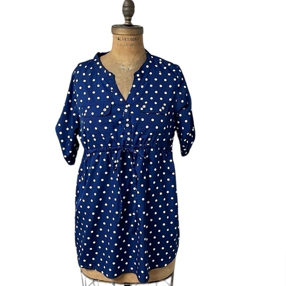 OH! Mamma size medium blue and white polka dot maternity top - Picture 1 of 9